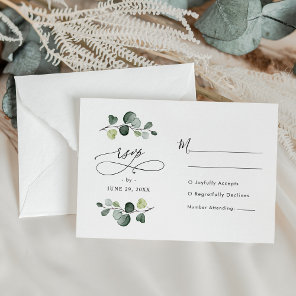 Modern Watercolor Eucalyptus Greenery Wedding RSVP Card
