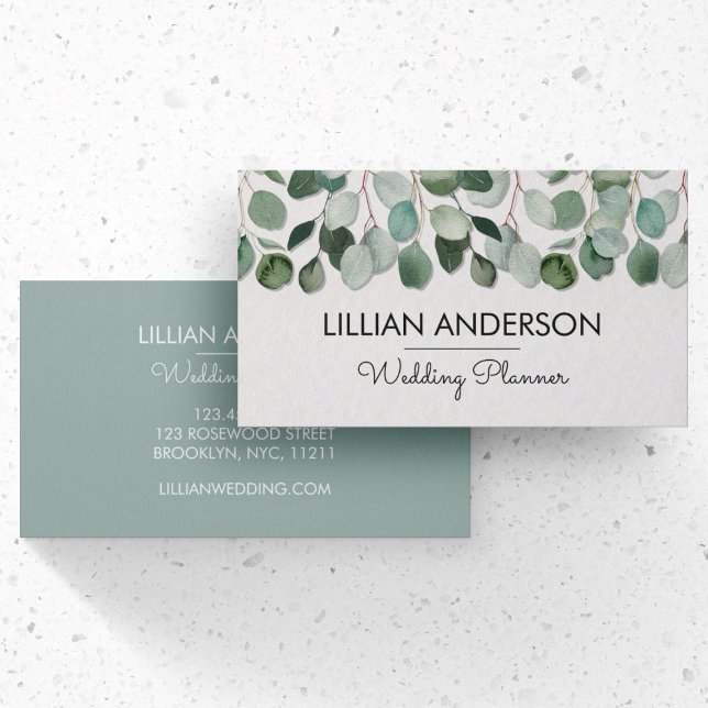 Modern Watercolor Eucalyptus Leaves Floral  Business Card (Front and Back Side)
