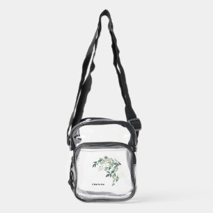 Modern Watercolor Eucalyptus Personalized Clear Crossbody Bag