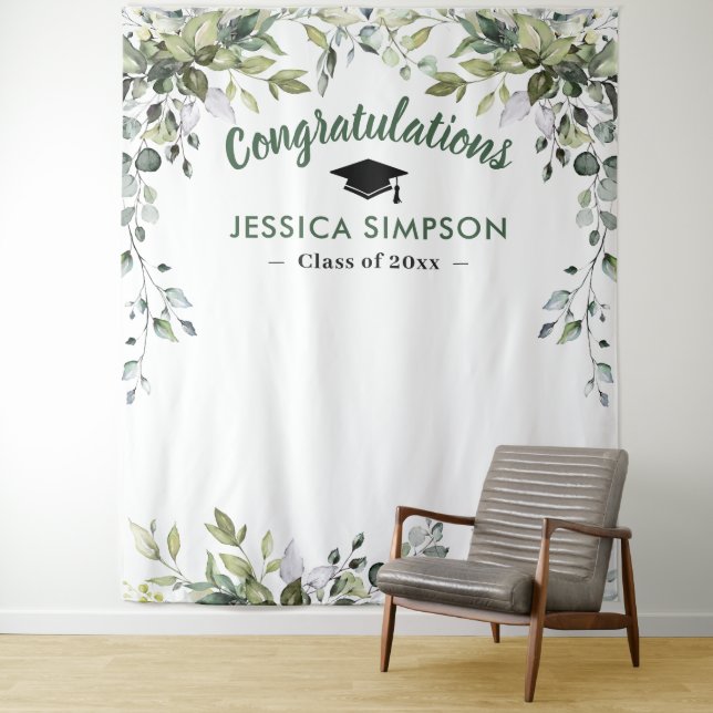 Modern Watercolor Eucalyptus Photo Booth Backdrop (In Situ)