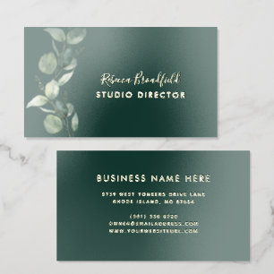 Modern Watercolor Eucalyptus Script Foil Business Cards