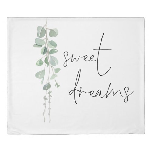 Modern Watercolor Eucalyptus Sweet Dreams  Duvet Cover