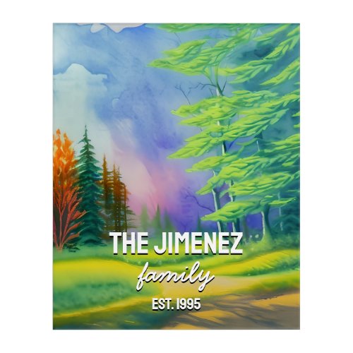 Modern watercolor fall family name and established acrylic print