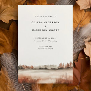 Modern Watercolor Fall Outdoor Landscape Wedding  Save The Date
