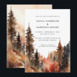 Modern Watercolor Fall Outdoor Mountain Wedding  Invitation<br><div class="desc">Announce your fall wedding in style with our modern and minimal customizable wedding invitation cards. Featuring a modern watercolor painting of a fall forest in golden autumn colors, our cards capture the essence of outdoor beauty. Personalize this invitation template with your own wedding information and add your own photo on...</div>