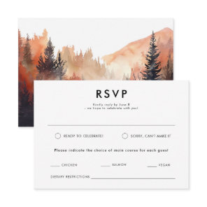 Modern Watercolor Fall Outdoor Mountain Wedding RSVP Card