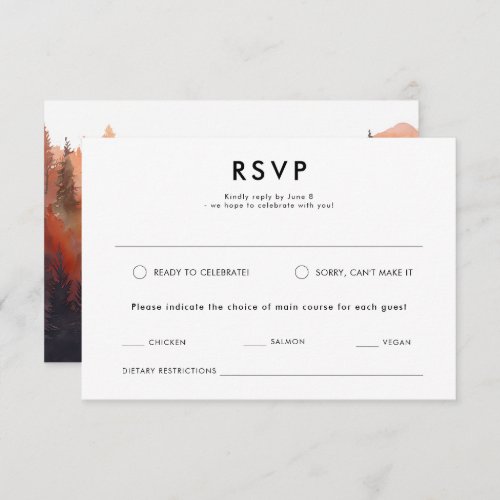 Modern Watercolor Fall Outdoor Mountain Wedding  RSVP Card