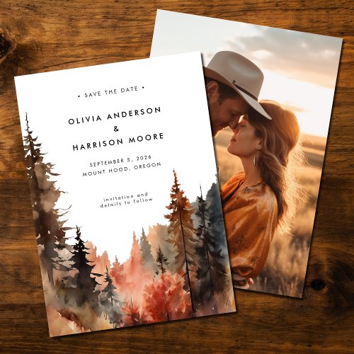 Modern Watercolor Fall Outdoor Mountain Wedding  Save The Date