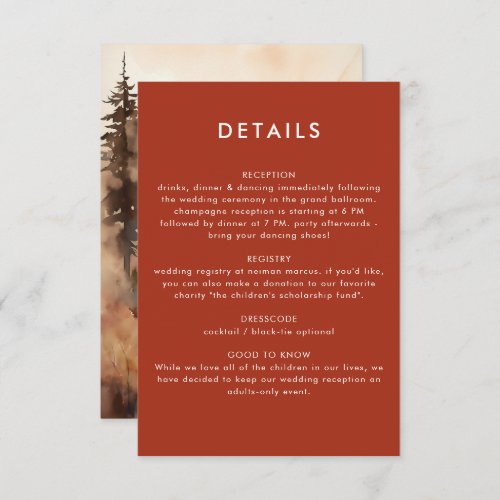 Modern Watercolor Fall Terracotta Wedding Details Enclosure Card