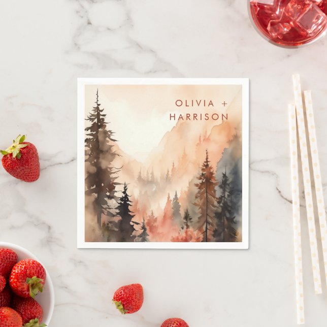 Modern Watercolor Fall Terracotta Wedding Napkins (Insitu)