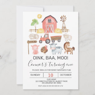 Modern Watercolor Farm Birthday Invitation