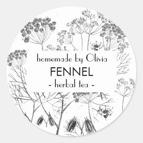 Modern Watercolor Fennel Foeniculum vulgare Herbal Classic Round Sticker