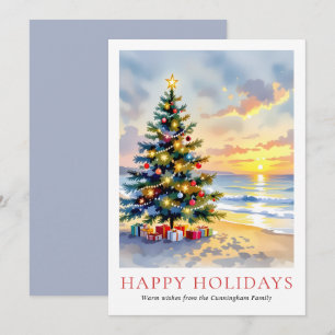 Modern Watercolor Festive Beach Coastal Christmas Holiday Card