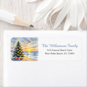 Modern Watercolor Festive Beach Coastal Christmas Label