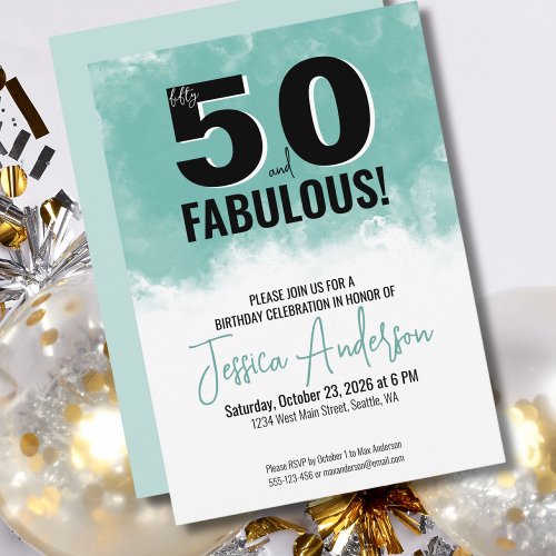 Modern Watercolor Fifty Fabulous 50th Birthday Invitation