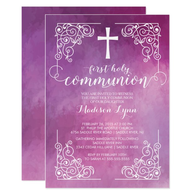 Modern Watercolor First Holy Communion Invitation