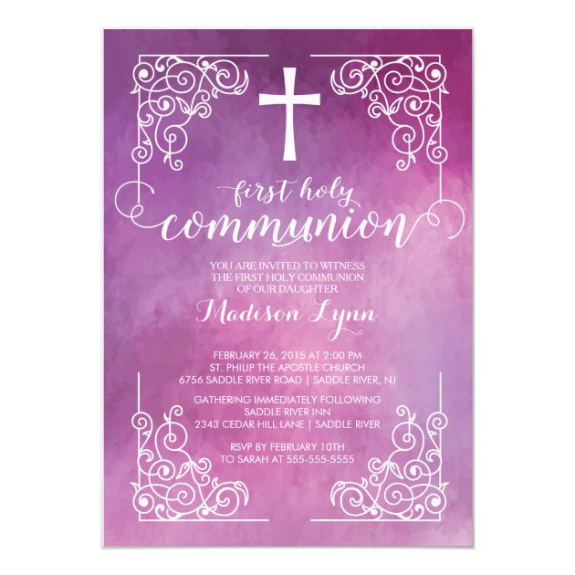 Modern Watercolor First Holy Communion Invitation