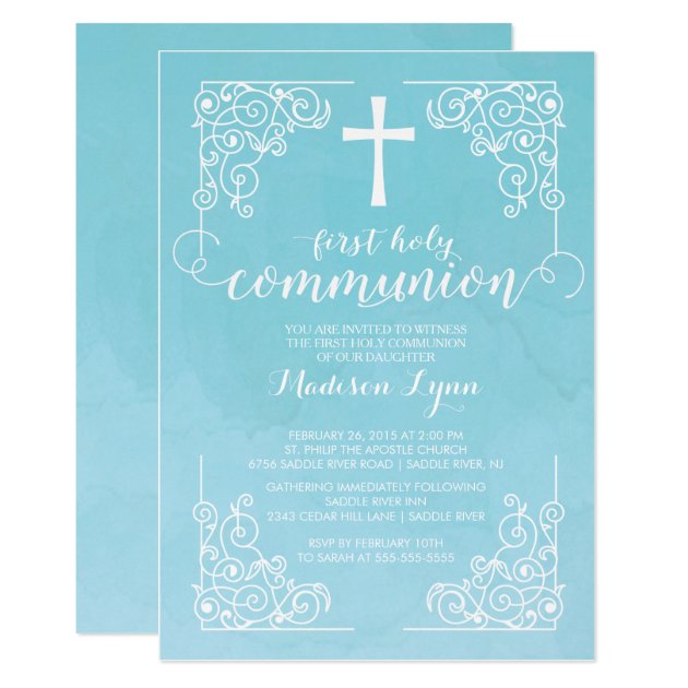 Modern Watercolor First Holy Communion Invitation