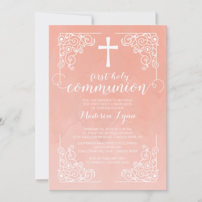Modern Watercolor First Holy Communion Invitation (Front)