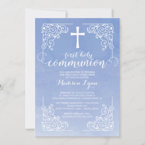Modern Watercolor First Holy Communion Invitation 5" X 7" Invitation Card
