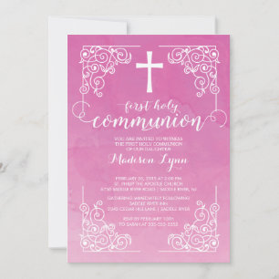 Modern Watercolor First Holy Communion Invitation