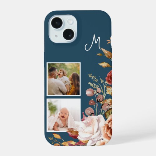 Modern Watercolor Floral 2_Photo Monogram iPhone 15 Case