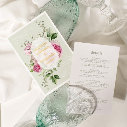 Modern Watercolor Floral All in One Wedding Foil Invitation