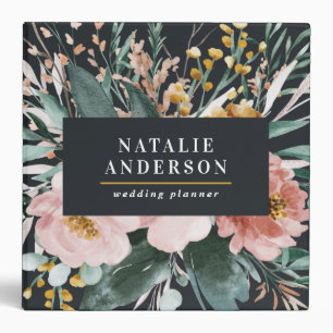 Modern watercolor floral and foliage elegant 3 ring binder