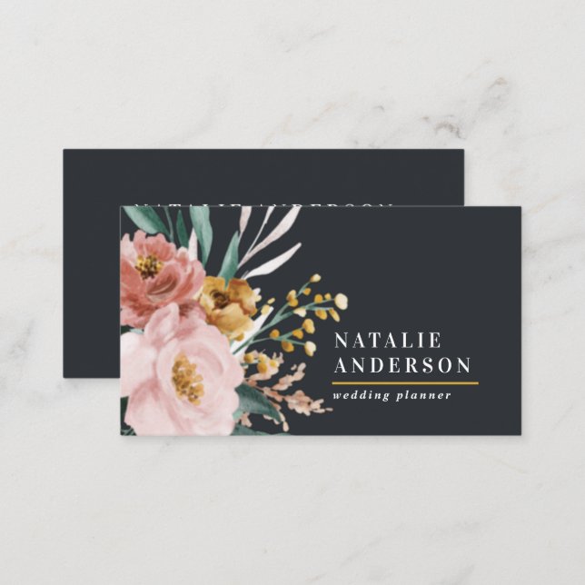 Modern watercolor floral and foliage elegant business card (Front/Back)