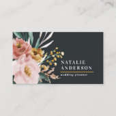 Modern watercolor floral and foliage elegant business card (Front)