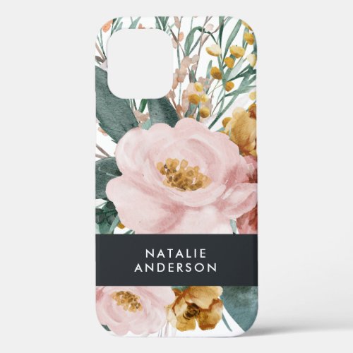 Modern watercolor floral and foliage elegant iPhone 12 pro case
