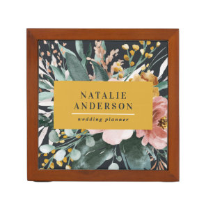 Modern watercolor floral and foliage elegant desk organizer