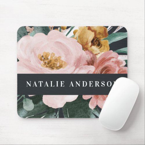 Modern watercolor floral and foliage elegant mouse pad