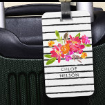 Modern Watercolor Floral and Stripe Personalized Luggage Tag<br><div class="desc">Modern,  stylish floral bouquet and black stripes personalized luggage tag</div>