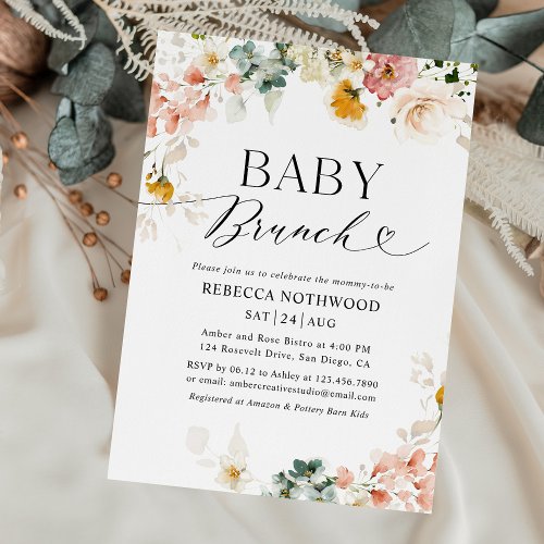 Modern Watercolor Floral Baby Brunch Invitation
