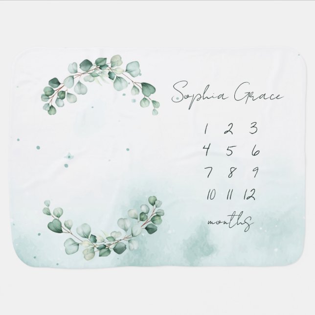 Modern Watercolor Floral Baby Milestone Blanket (Horizontal)