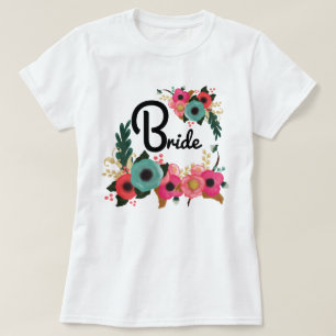 Modern Watercolor Floral Bachelorette Party Bride T-Shirt