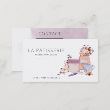 Modern Watercolor Floral Bakery Pastry Chef Business Card