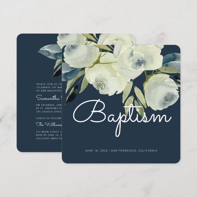 Modern Watercolor Floral Baptism Invitation (Front/Back)