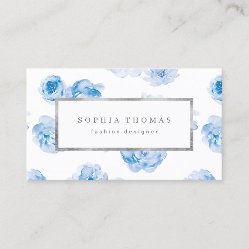 Modern watercolor floral blue gold professional business card