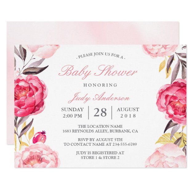 Modern Watercolor Floral Botanical Baby Shower Invitation