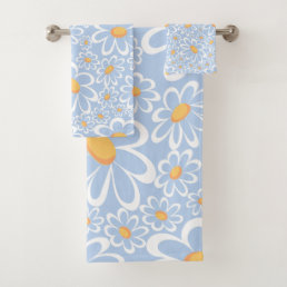 Modern Watercolor Floral Botanical Flowers  Bath Towel Set