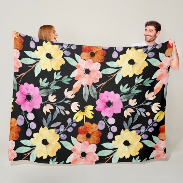 Modern Watercolor Floral Botanical FlowerS    Fleece Blanket (In Situ)