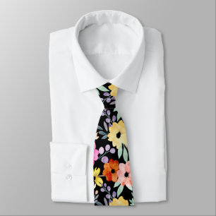 Modern Watercolor Floral Botanical Flowers Neck T Tie