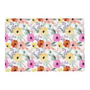Modern Watercolor Floral Botanical Flowers Placemat