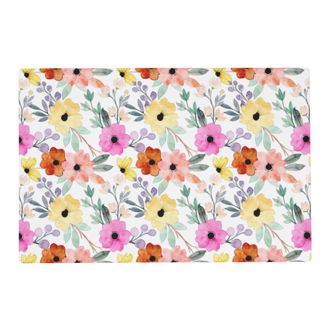 Modern Watercolor Floral Botanical Flowers Placemat (Front)