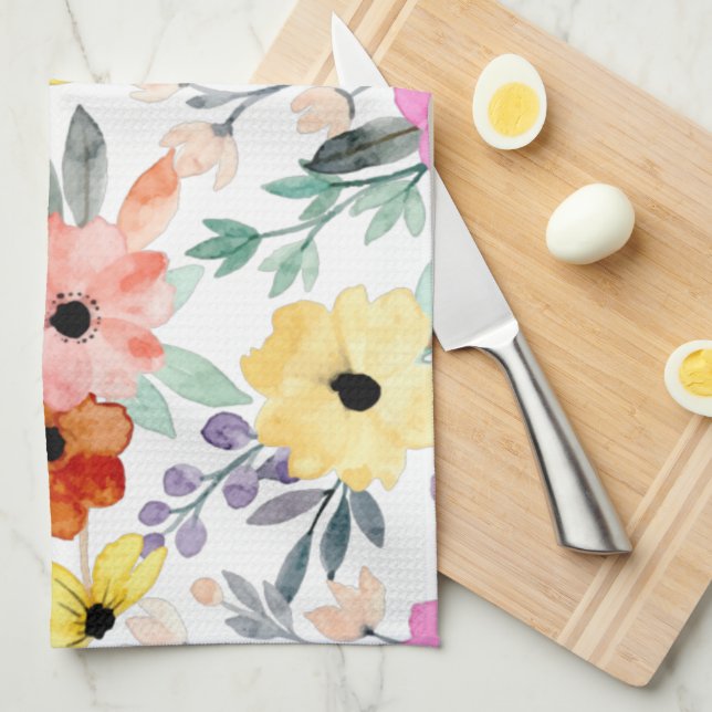 Modern Watercolor Floral Botanical Flowers Throw   Kitchen Towel (Quarter Fold)