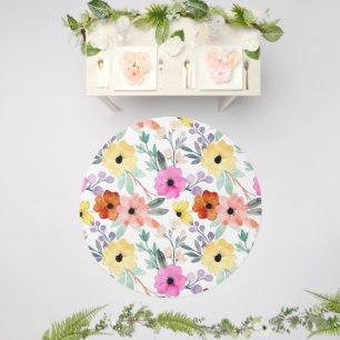 Modern Watercolor Floral Botanical Flowers Throw  Outdoor Rug