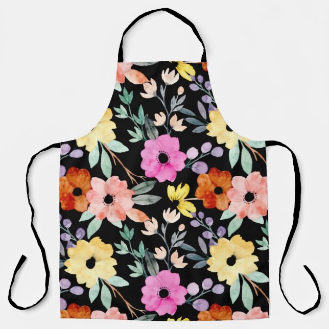 Modern Watercolor Floral Botanical Flowers Throw P Apron (Front)