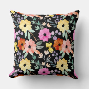 Modern Watercolor Floral Botanical Flowers Throw P Pillow